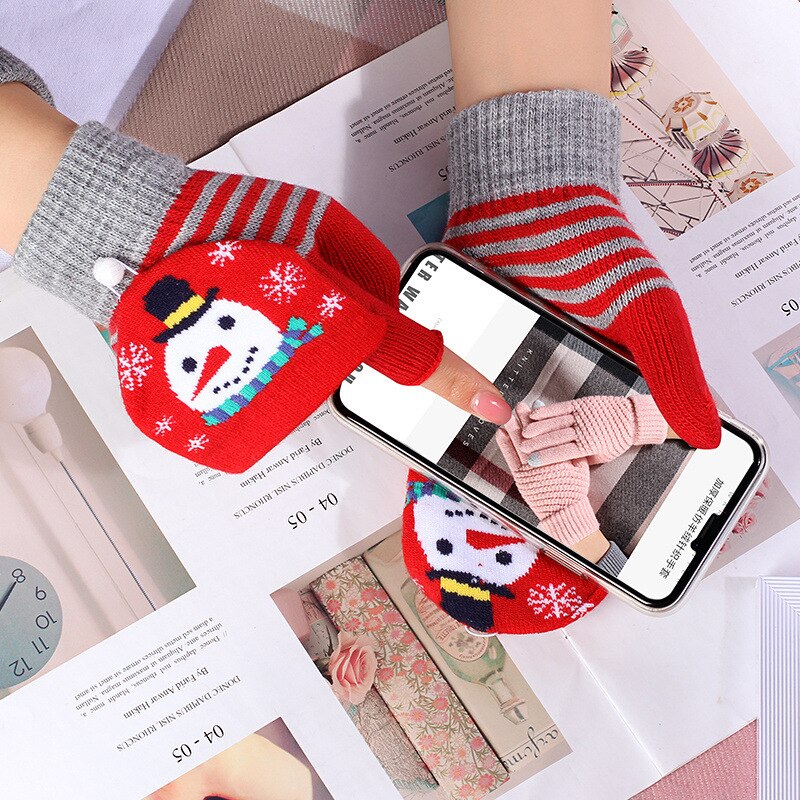 Gants D'hiver Tricotés Motif Père Noël - Taille Adulte (~21 Cm) Et Enfant (~16 Cm) - Doigts Complets - Pour Tous Les Jours, Conduite, Ski