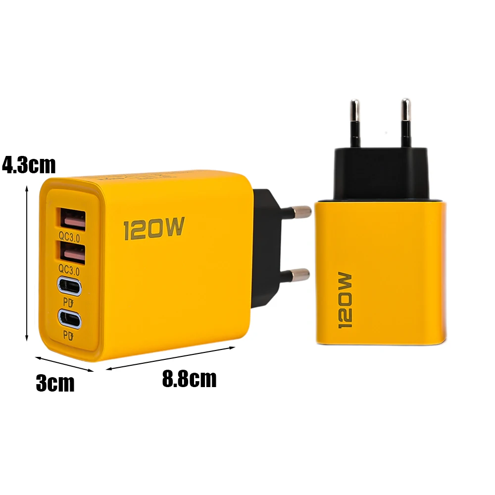 120W Fast Charging 4 Ports Mobile Phone Charger QC3.0 USB Type C Chargers Dual PD Wall Adapter EU/US/UK Plug for iPhone15 Xiaomi: DE