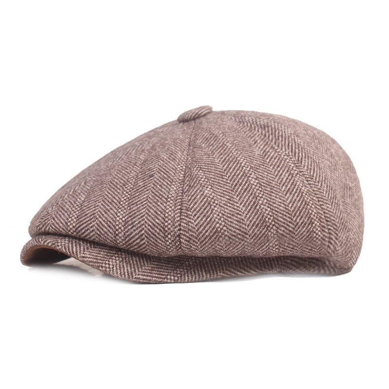 Men Wool Newsboy Cap Men Brown Herringbone Flat Caps Women Men British Painters Hat Soft Warm Winter Hat Octagonal Cap BJM31: Auburn / L 60CM
