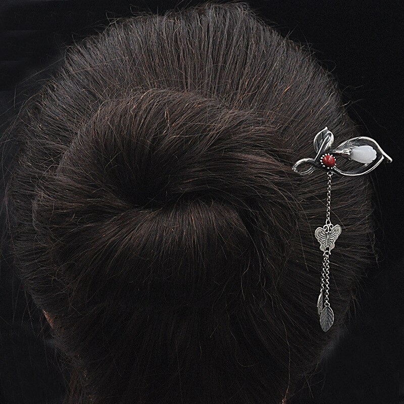 Butterfly Lange Tassel Haarspelden Bloemen Haar Accessoires Voor Vrouwen Bruiloft Chalcedoon Bridal Japanse Haar Sticks Haar Sieraden