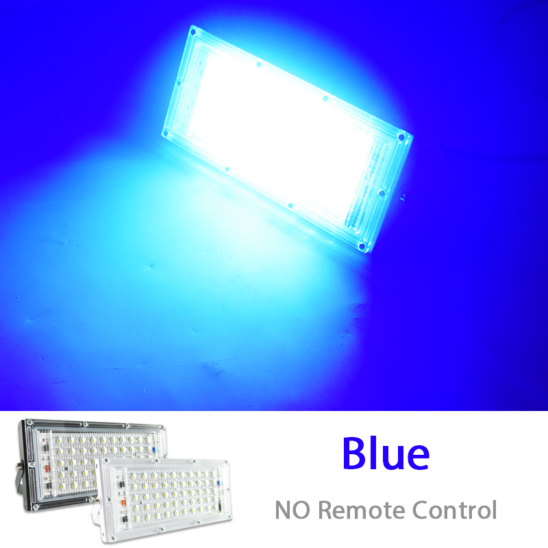 Led spotlight udendørs rgb flood light 50w ac220v vandtæt  ip66 reflektor væg projektor lampe med farve fjernbetjening: Blå