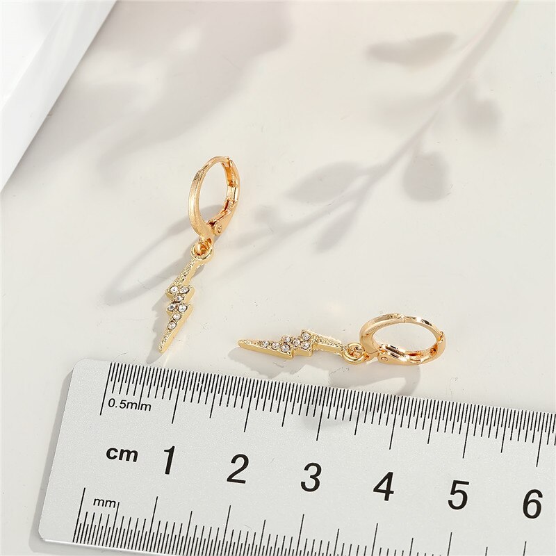 1 Paar Eenvoudige Punk Crystal Lightning Oorringen Voor Vrouwen Europese Trendy Rhinestone Geometrische Hanger Stud Oorbellen Sieraden