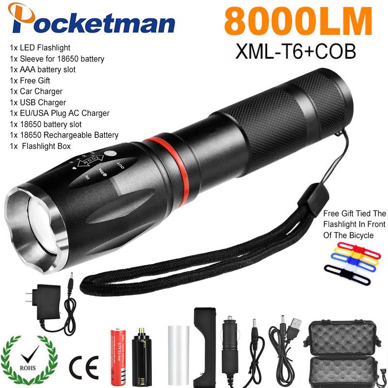 8000 Lumen LED Taktische Taschenlampe T6 + Kolben Laterne Magnetische 6-Modi Wasserdichte Taschenlampe für Notfall mit 18650 batterie ladegerät: H