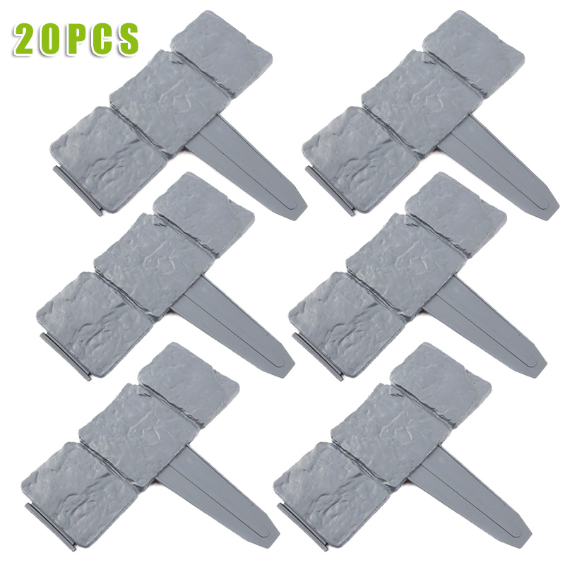 Newly Plastic T-Shape Lawn Boarder Fence Cobbled Stone Effect Hammer-In Lawn Garden Edging Easy to Install VA88
