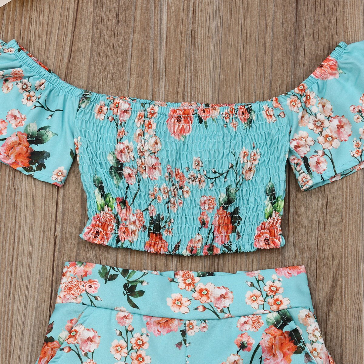 Småbarn barn bebis flicka blommiga sommarkläder set 2 st off shoulder crop tops långa delade byxor bedårande outfit set 2-6 år