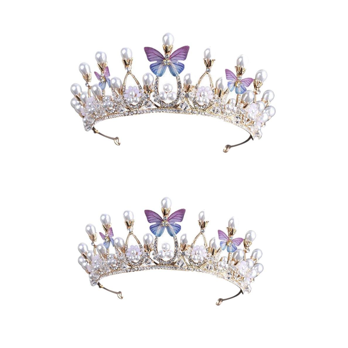 Kongelig perle rhinestone tiara uten kam for pegeant prinsessekrone