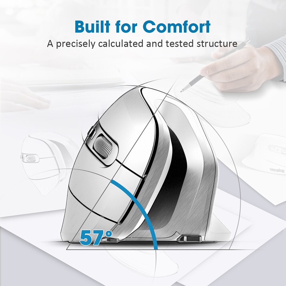 VicTsing PC283 Wireless Mouse 2.4Ghz Ergonomic Vertical Mouse 6 Buttons Silent Mice with 3 Adjustable DPI for PC Laptop Computer