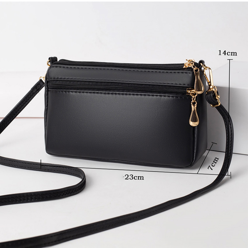 PU Leather Crossbody Bags Women Zipper Shoulder Bag Large Capacity Embroidery Thread Purse and Handbags