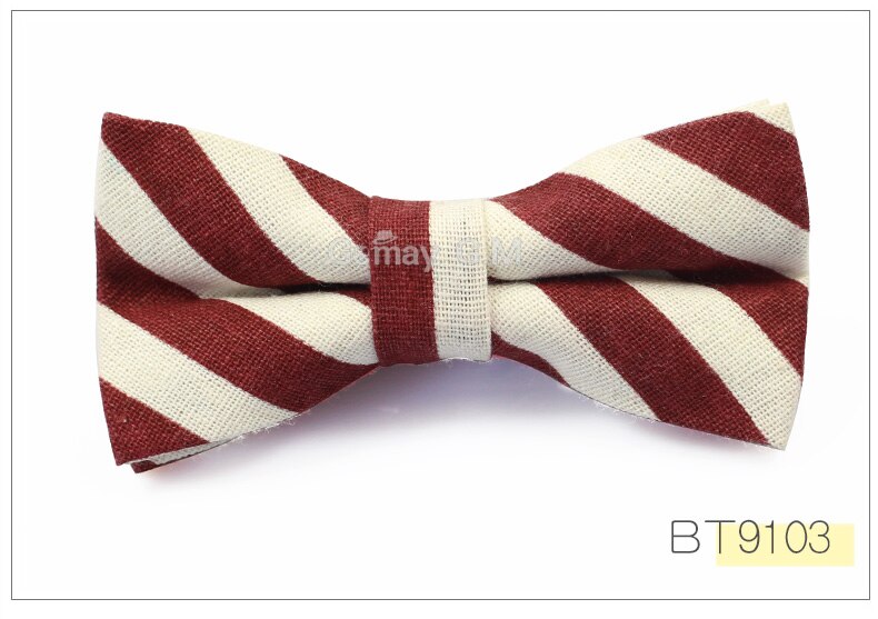 Men Striped Bowtie Casual Neckwear Adjustable Mens Bow Tie for wedding England Style Adult Linen Ties: BT9103