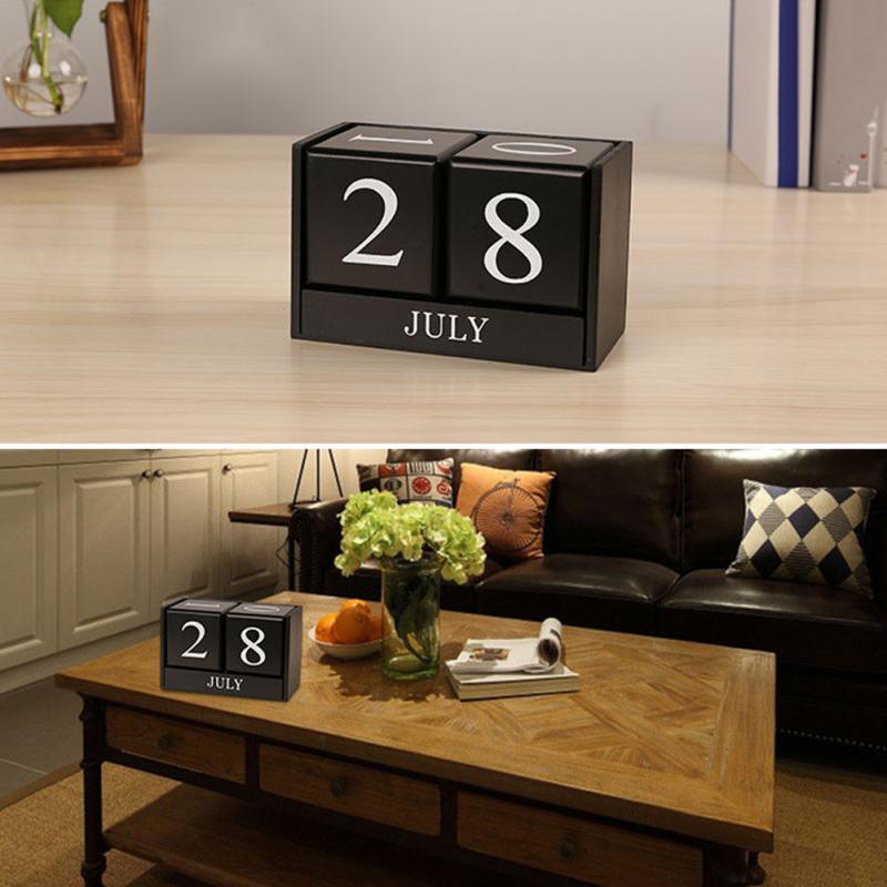 Month Date Display Desk Decoration Wood Block Planner Desktop Living Room DIY Wood Calendar Reusable Home Office Decor