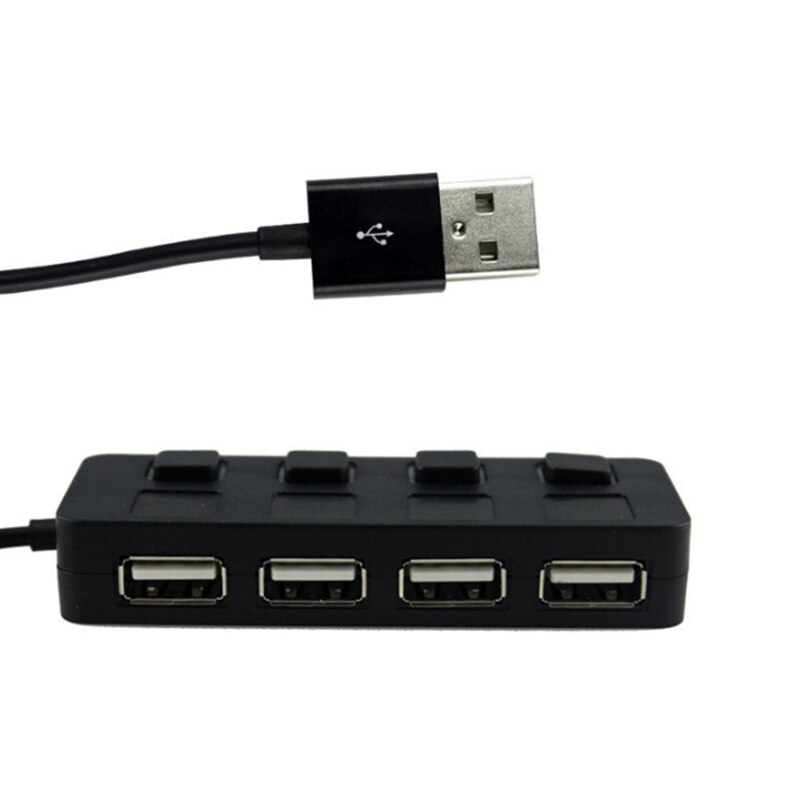 Hub USB 2,0 de 4 puertos con interruptores de encendido LED individuales, extensión USB Hub uno para cuatro, interruptor independiente divisor