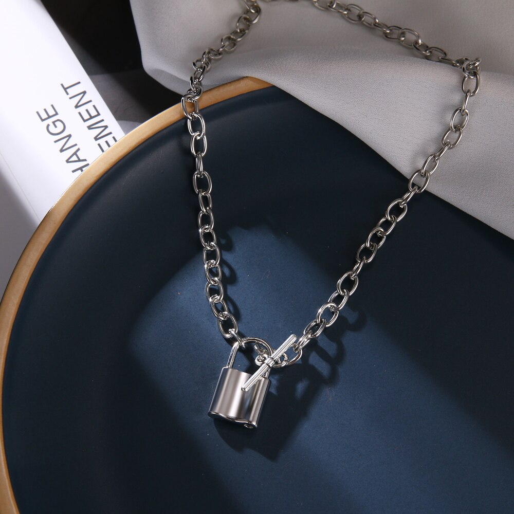 Punk choker slot ketting gelaagde ketting op de nek met slot punk sieraden vrouw sleutel hangslot hanger ketting voor vrouwen