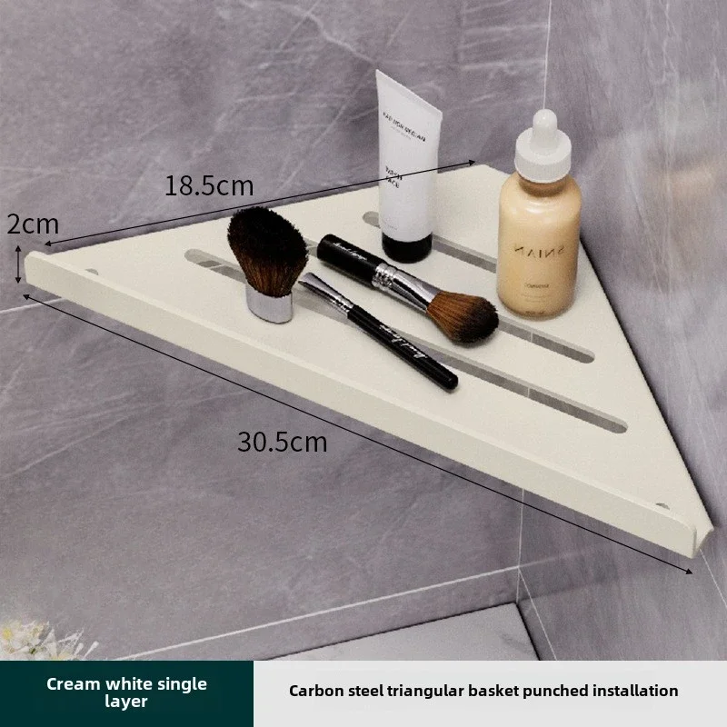 Étagère de vidange triangulaire de salle de bain, étagère murale creuse en acier au carbone pour cosmétiques et articles de toilette sans perçage avec crochets: Rouge