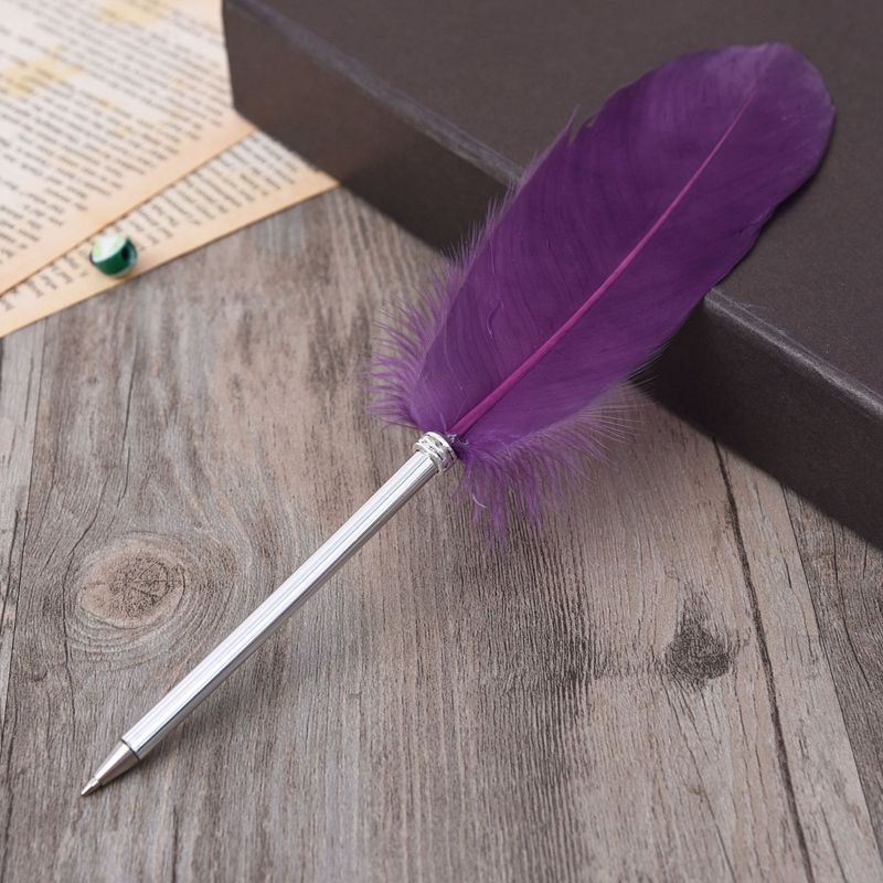 1pc Multicolour Feather Pens Guest Signing Business Ball Pen Paint By Number Pen Wedding Reception Quill AAA0361: Light Purple