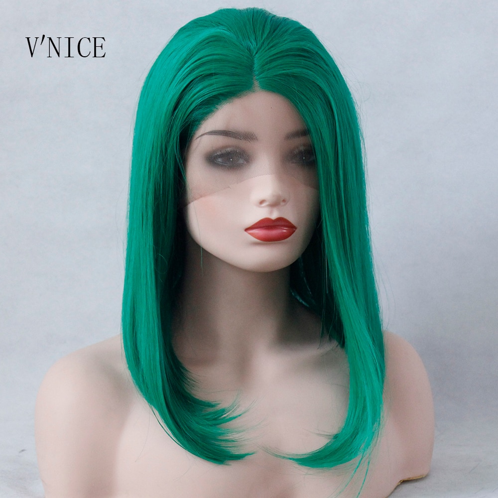 V'NICE-perruque BOB courte verte avec raie au milieu, coiffure synthétique résistante à la chaleur, coiffure synthétique haute température pour femmes