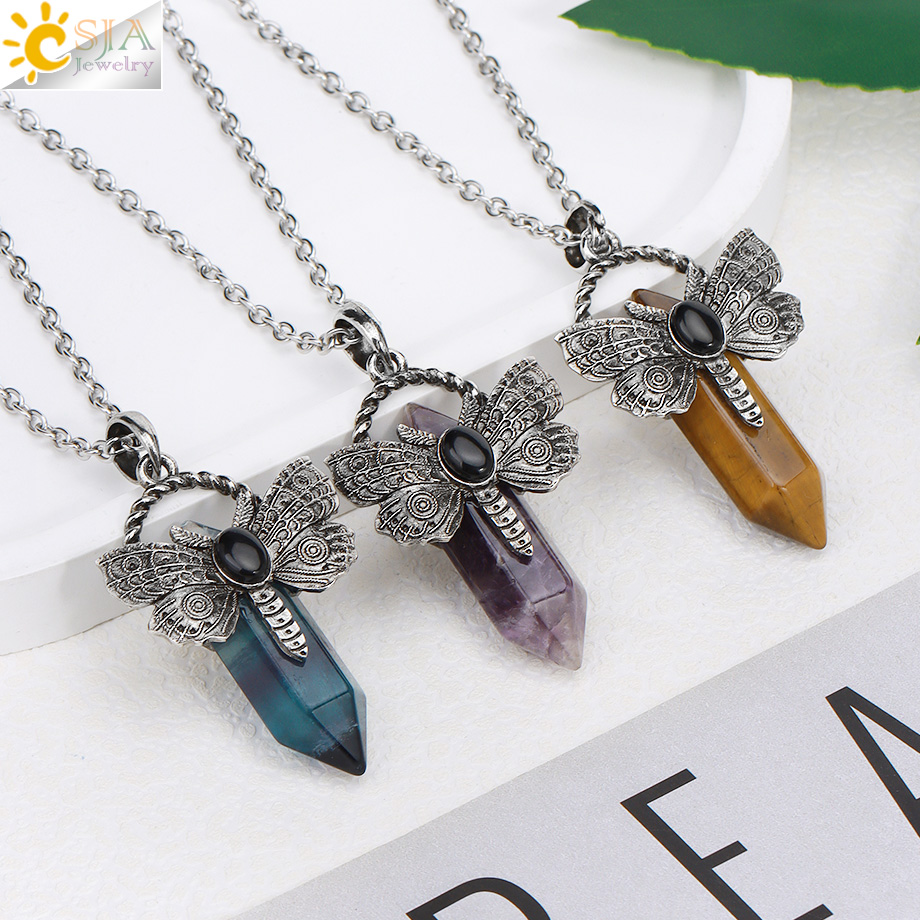 Collar de libélula, colgante de cristal de piedra Natural, fluorita curativa, labradorita, cristal blanco, labradorita, amatistas, joyería H479