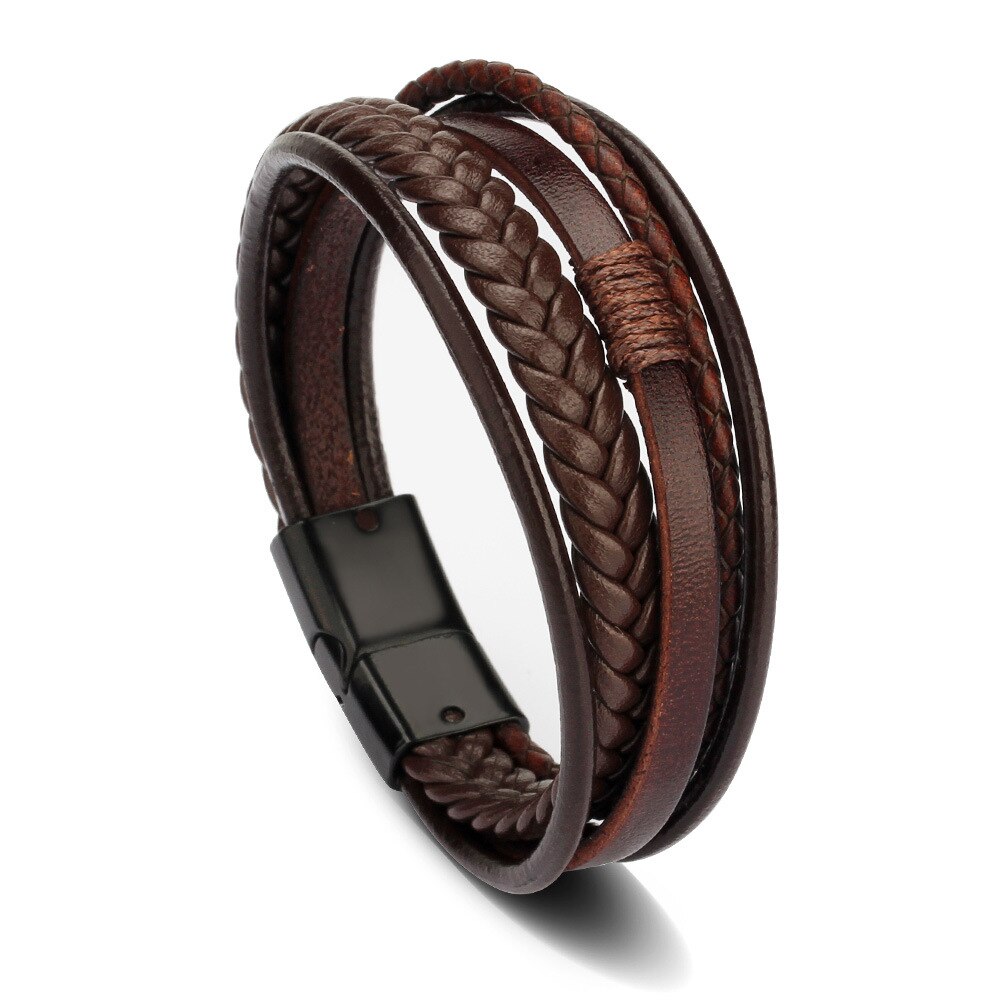 Bracciali da uomo In pelle intrecciata bracciale Heren In colore marrone nero con bracciale magnetico elegante per uomo braccialetto con ciondolo regalo: KR1084-3