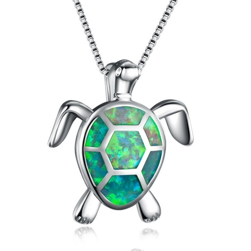 2021 nova moda tartaruga pingente colar feminino moda metal animal bonito acessórios festa presente quatro cores atacado: Zinco azul