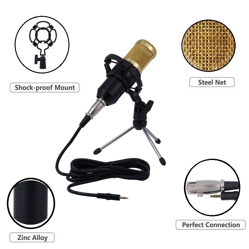 COOL DIER BM800 Condenser Microphone Mikrofon Condenser Sound Recording MIC With Shock Mount For Radio Braodcasting