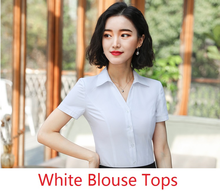 White Summer Short Sleeve Blouses & Shirts For Women Business Work Wear Blouse Female Tops Clothes Uniform Styles: White / M
