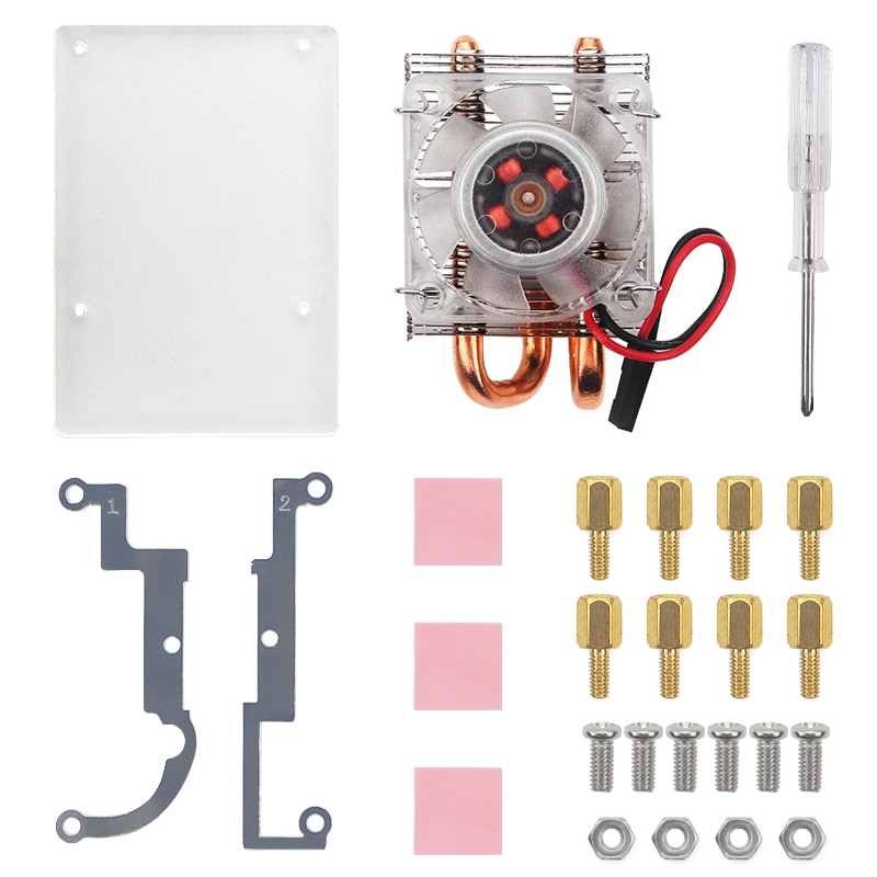 for Raspberry Pi 4 B / 3B + / 3B Thin Ice Tower Cooling Fan Metal Shell RGB Color Changeable LED Light with Bracket