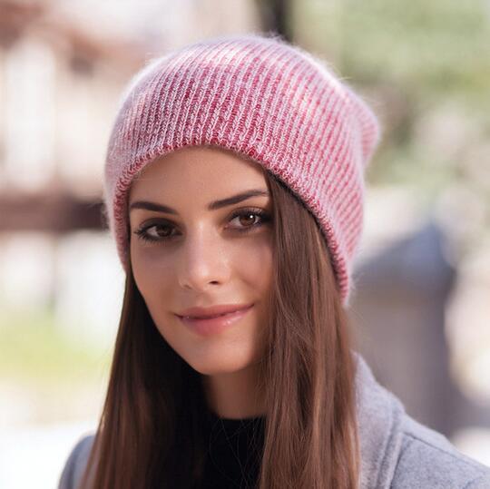 Vinterhatte til kvinder cashmere beanies ladise strikket uld skullies cap angora pompom gorros: Rød