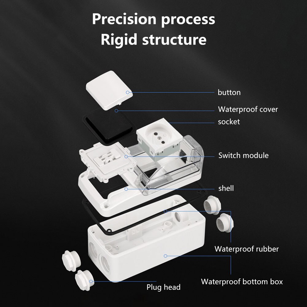 IP66 Waterproof Outdoor Wall Power Socket 16A /13A Single Standard Electrical Outlet Grounded AC 250V EU/UK Plug