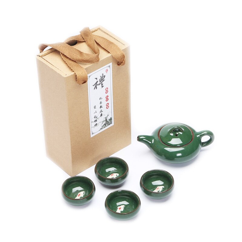 Carp Ice Crack Chinese Tea Travel Set Kung Fu Tea Set Ceramic Portable Teapot Porcelain Teaset Gaiwan Tea Cups Tea Tool