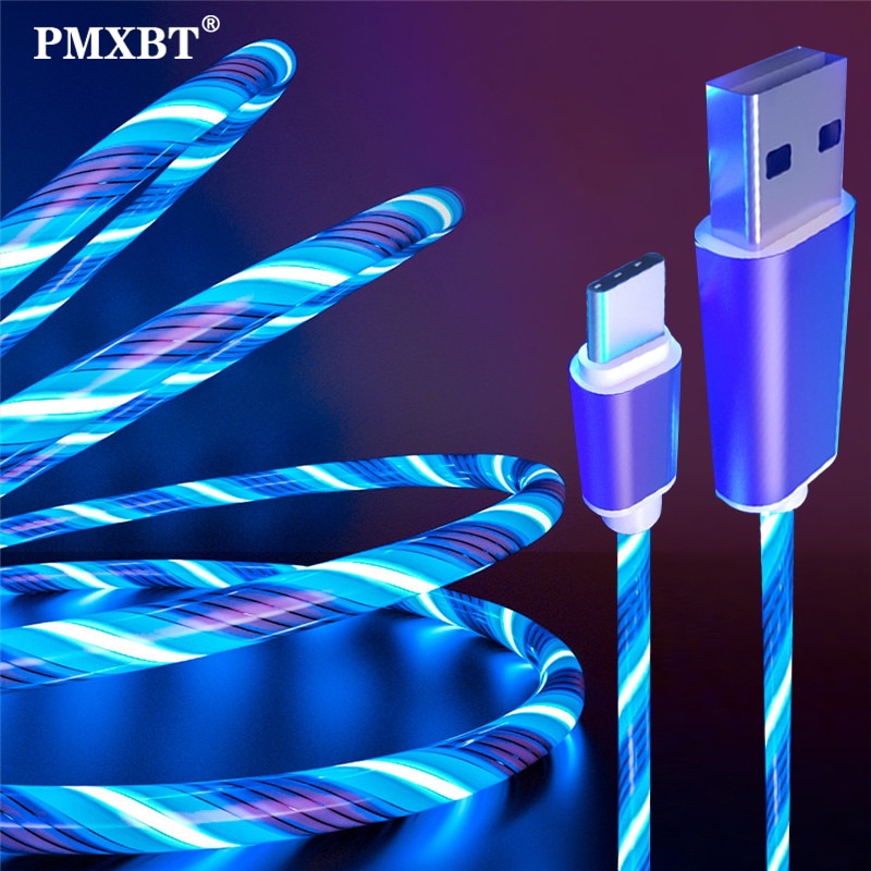 Lichtgevende Mobiele Telefoon Kabel Opladen Kleurrijke Led Gloeiende Usb Kabel Microusb Type C Charger Cord Voor Huawei P40 Samsung S10 s20