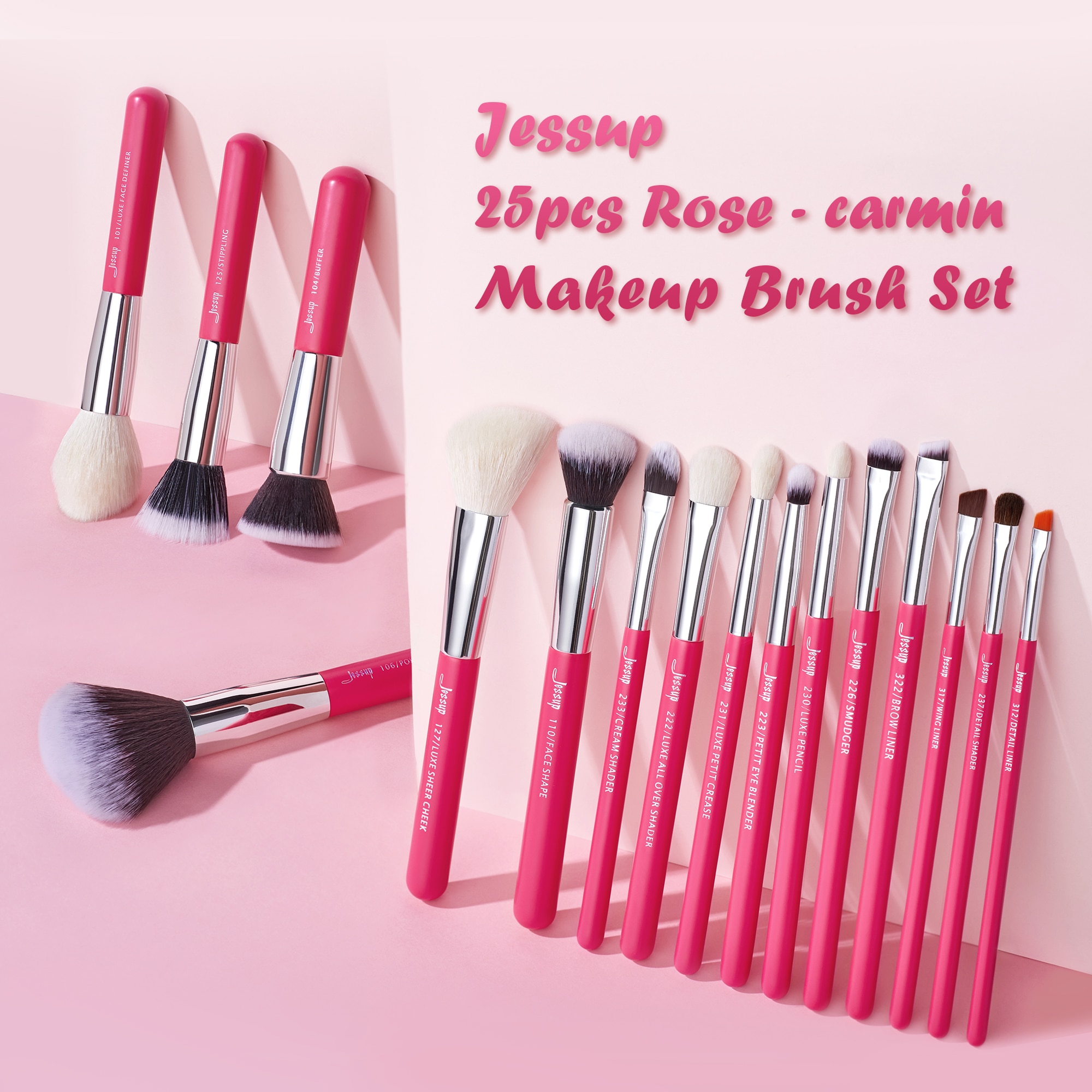 Jessup Ensemble de pinceaux de maquillage de fond de teint Rougir Cils pinceaux maquillage yeux poils naturels-synthétiques 6pcs-25pcs Rose-carmin / Argent