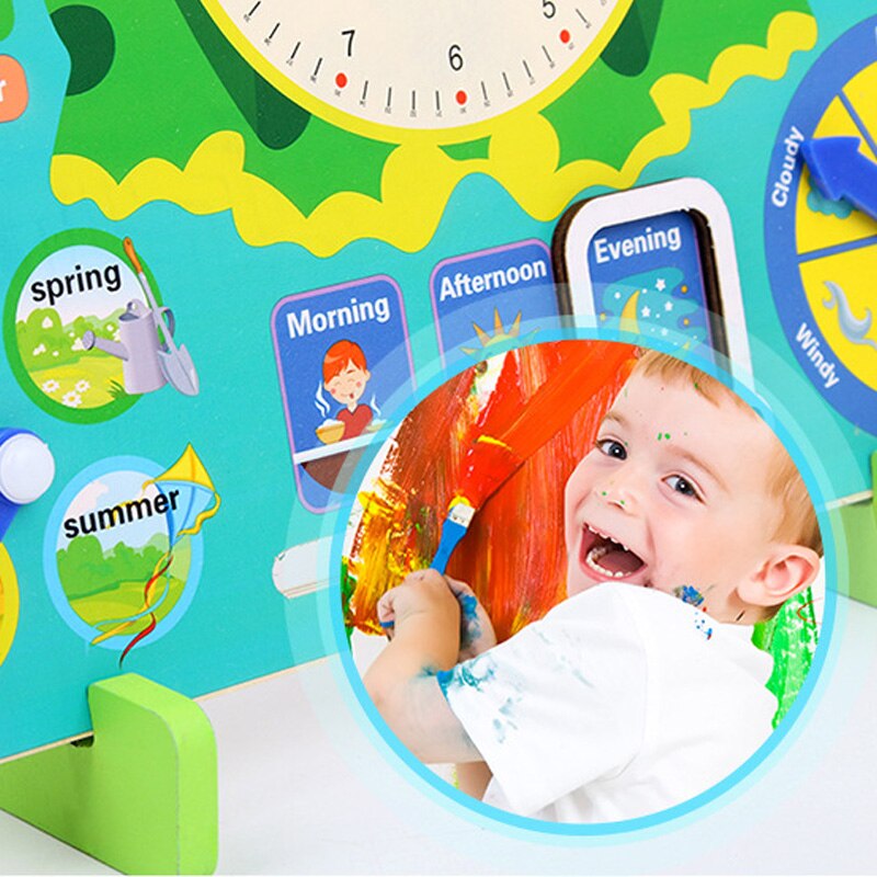 Wooden Calendar Clock Educational Weather Season Toys Clock Learning YH-17