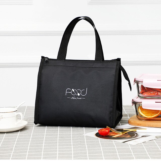 Lunch Bag For Women Cooler Portable Hand Zip Food Bags Waterproof Picnic Travel Breakfast Thermo Bag Bento Bag: Black-S