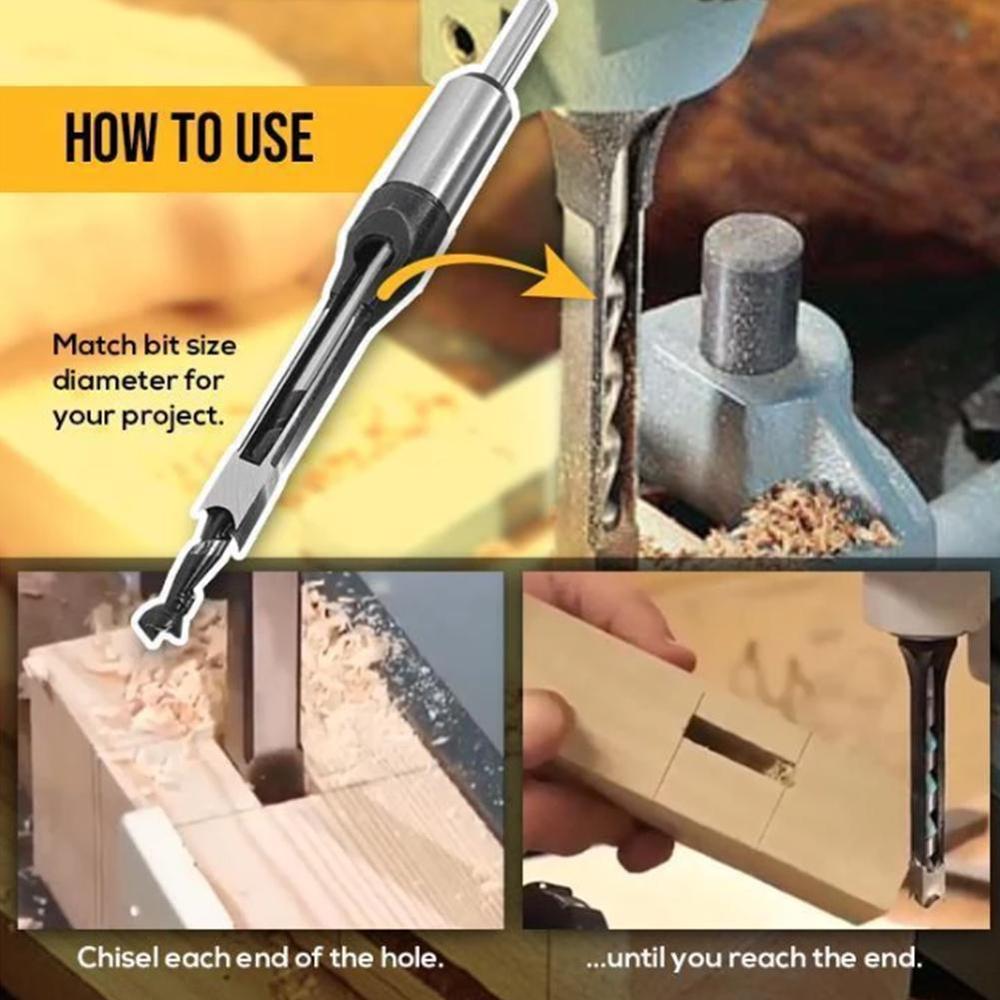 Household Wood Work Square Hole Saw Mortise Chisel Wood Drill Bit with Twist Drill Tools Supply Accessories