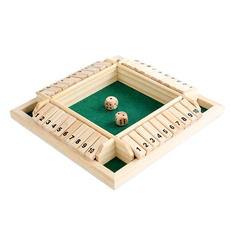 Fechado a caixa de dados jogo de tabuleiro tradicional quatro lados de madeira 10 números dados jogos conjunto festa família jogos para crianças adultas brinquedo engraçado: Green
