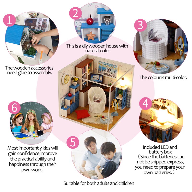 Warme Tijd Poppenhuis Handgemaakte 3D Miniaturen Poppenhuis Meubels Kit Speelgoed Kinderen Diy Houten Leisure Kamer Huis Doos Voor Kinderen