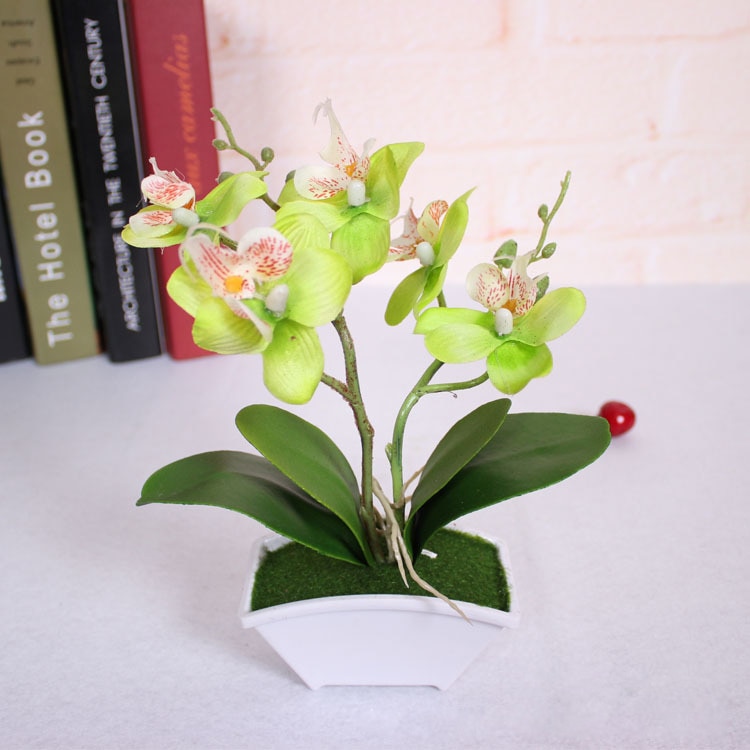 Artificial Butterfly Orchid Flower + Vase Set Real Touch Leaves Artificial Plants Overall Floral For Wedding