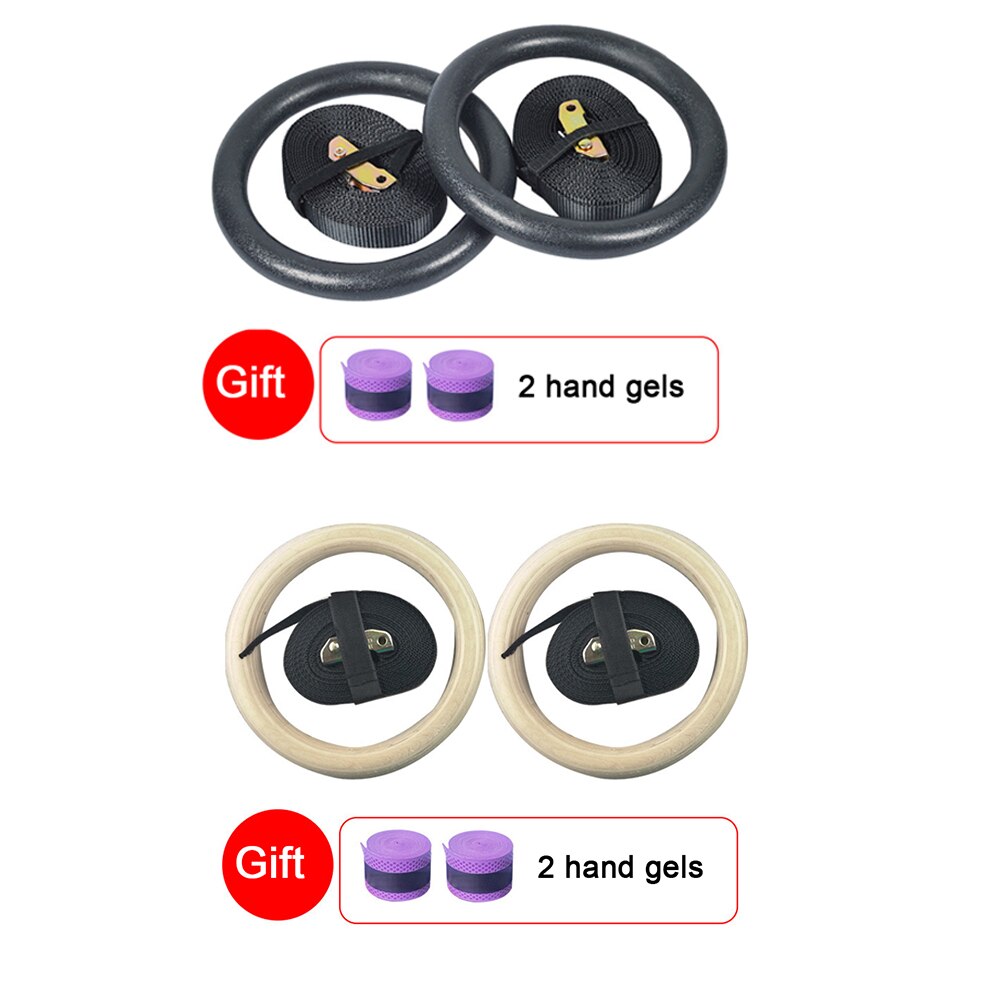 Wooden 28mm Exercise Fitness Non-Slip Gymnastic Rings Set with Adjustable Straps for Strength Training Pull Ups