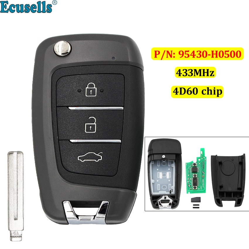 3 buttons Flip Remote Key Fob 433MHz 4D60 chip for Hyundai Accent P/N: 95430-H0500