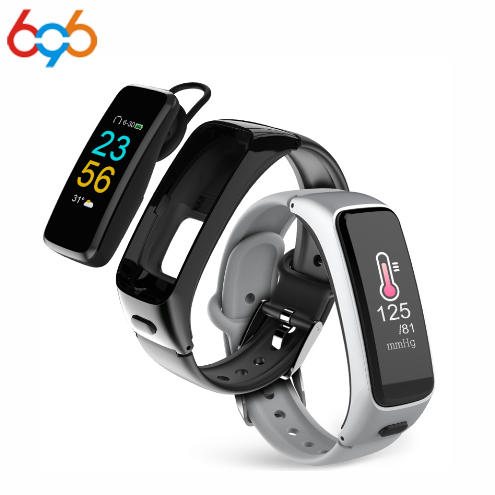 Bracelet connecté Bluetooth BY51, 2 en 1, capteur d'activité physique avec suivi du rythme cardiaque/tension artérielle, 696