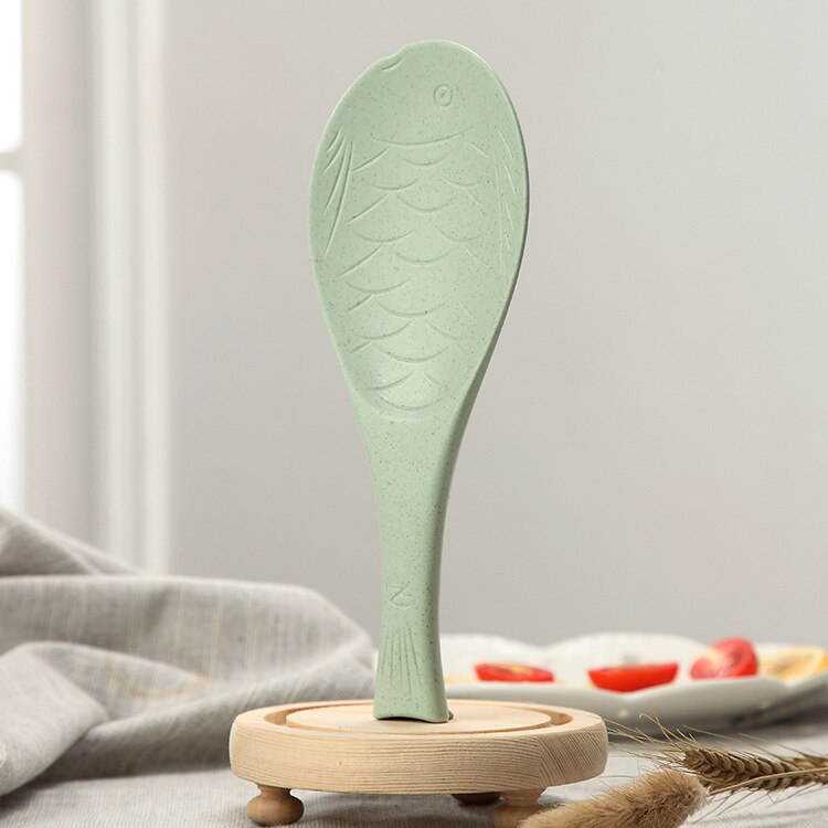 Cute trigo utensilios de cocina pescado cucharada antiadherente arroz paleta cuchara para la comida Mesa accesorios para servir: Green