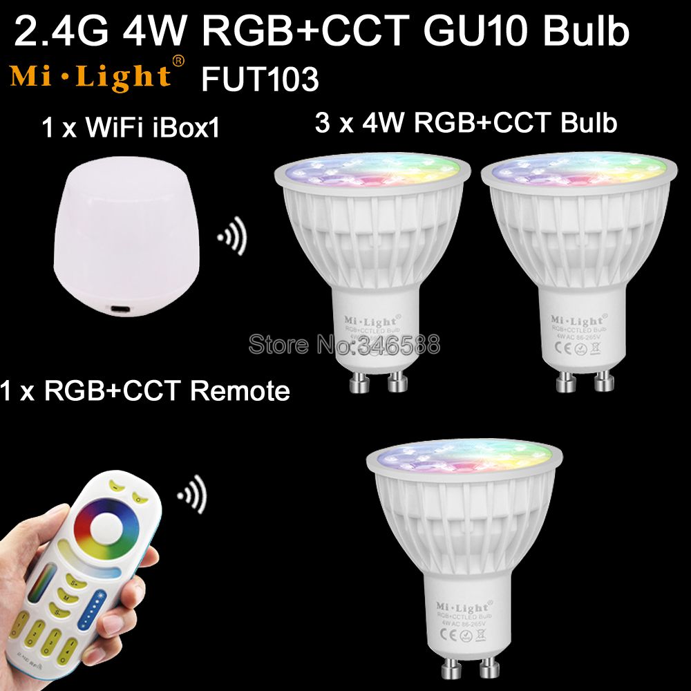 MiLight 4W RGB + CCT Smart WiFi Led Lamp GU10 AC85-265V 2.4G 4-Zone Afstandsbediening/ smartphone APP/Alexa Google Voice Control