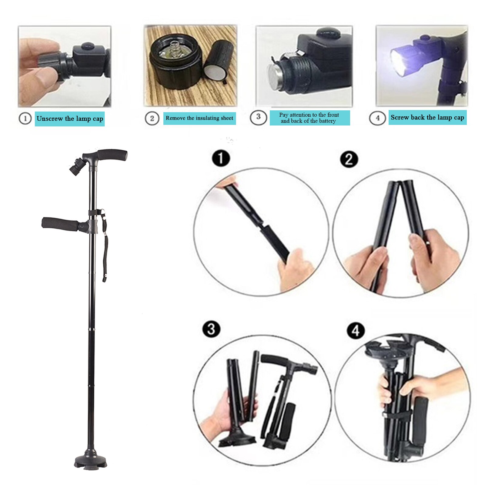 Walking Stick Collapsible Telescopic Folding Cane Elder Cane LED Walking Trusty Sticks Elder Crutches For Mothers Elder Fathers