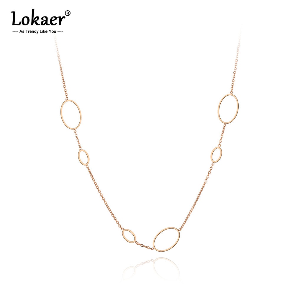 Lokaer Böhmen Edelstahl Oval Geometrie Halsband Halskette Schmuck Rose Gold Kette Verknüpfung Anhänger Halskette Für Frauen Mädchen N19120