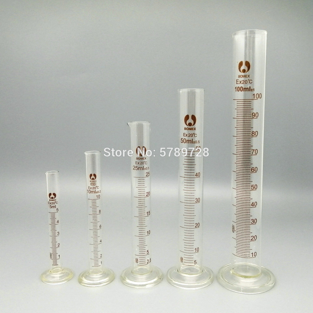 1Set (10Ml, 25Ml, 50Ml, 100Ml) glas Afgestudeerd Maatcilinder Chemie Laboratorium Benodigdheden
