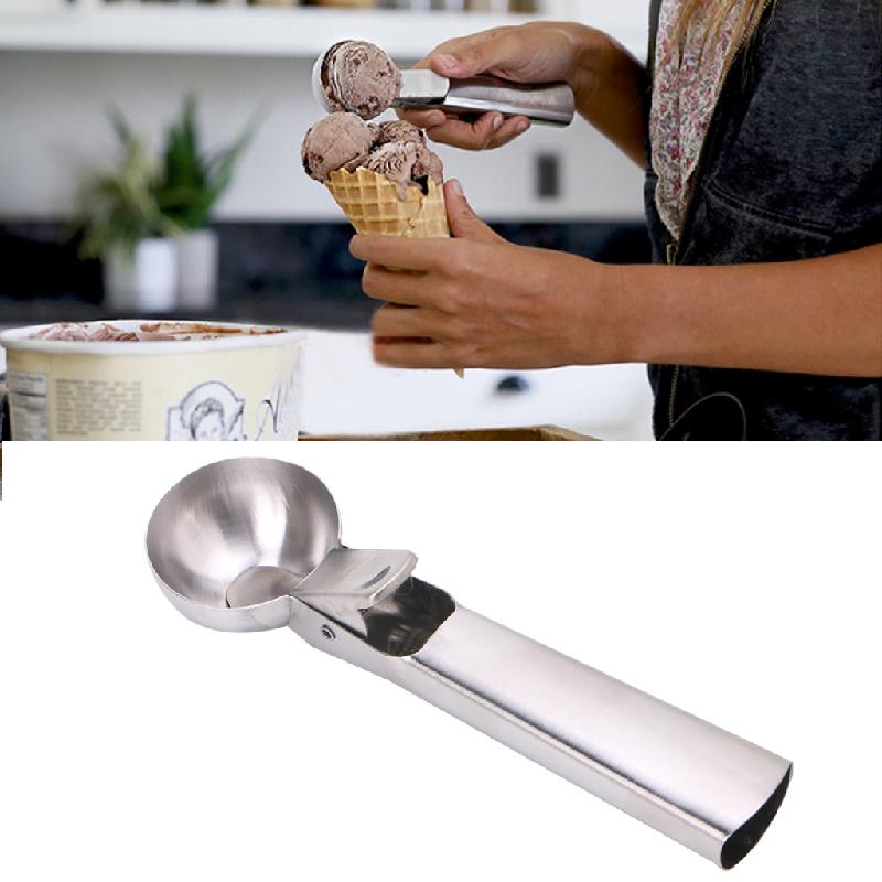 Cuillère à glace en acier inoxydable avec gâchette, cuillère à fruits, ustensile de cuisine