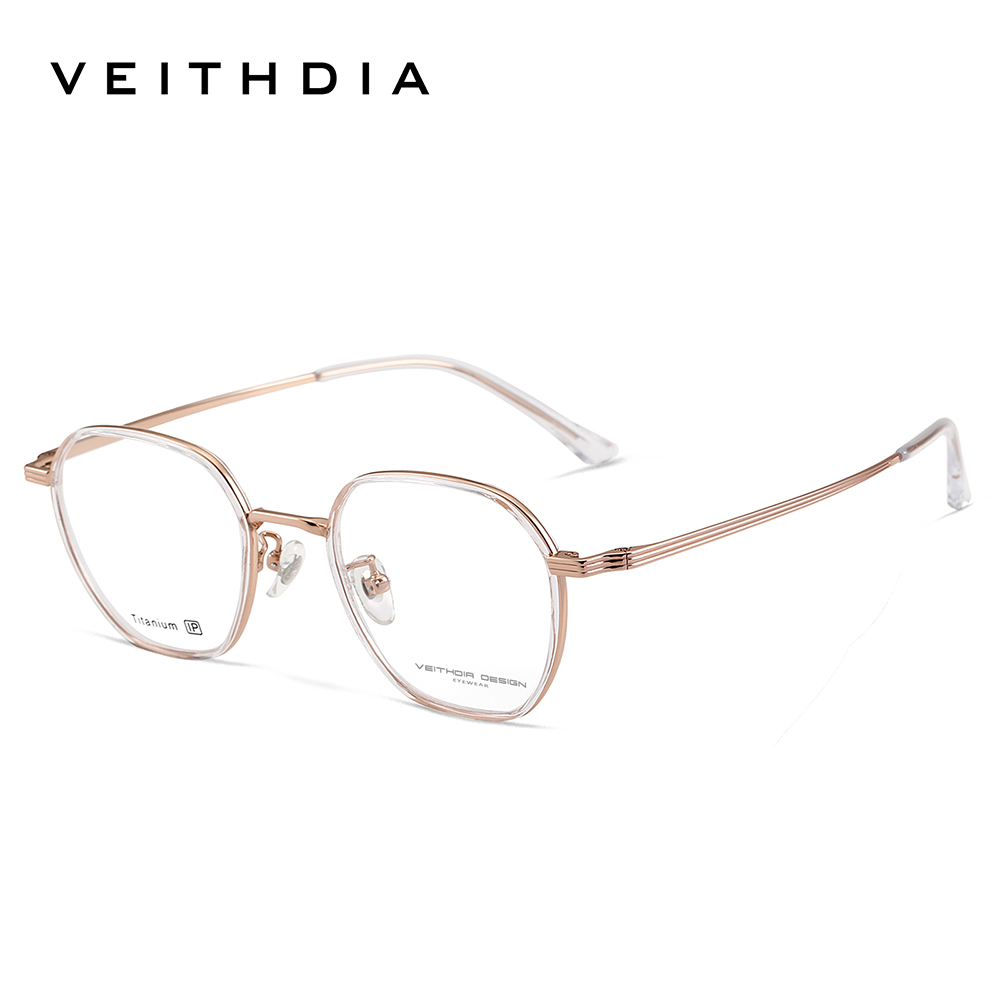 Veithdia-briller optiske titanbriller med +tr90 innfatninger, tilpassbare styrkeglass, menn og kvinner, nærsynthet, databriller med  v5037 innfatninger: Klar