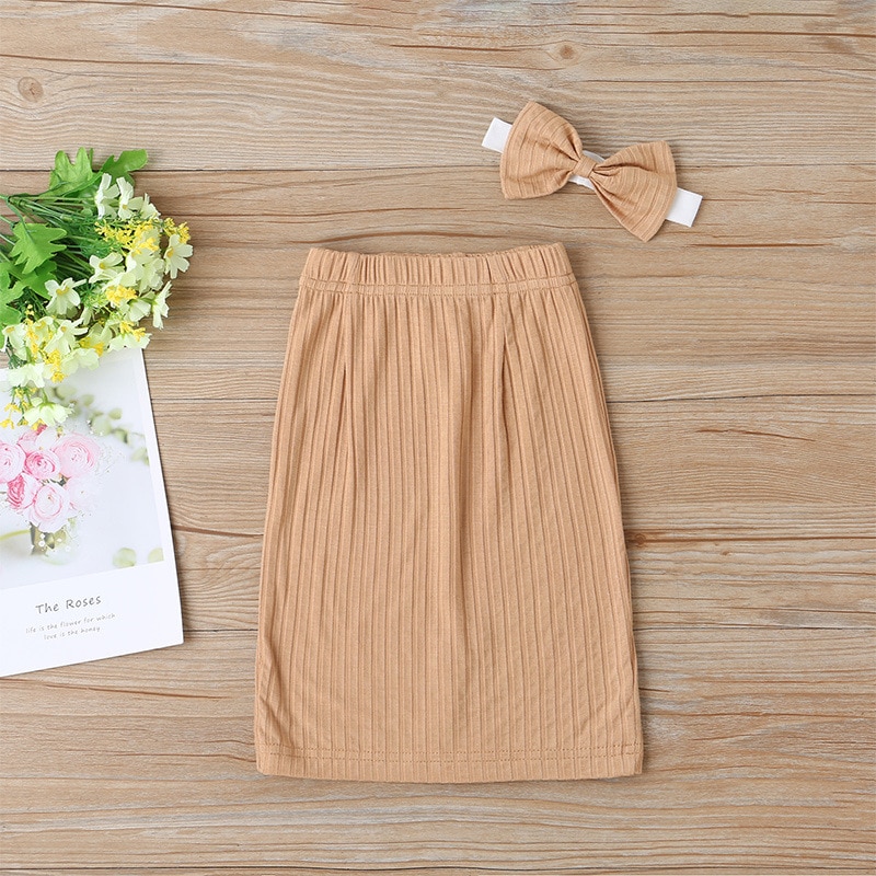 Baby Kids Meisjes Effen Kleur Rok + Bow Haarband Zomer Mode Wilde Peuter Meisjes Tas Hippe Rok