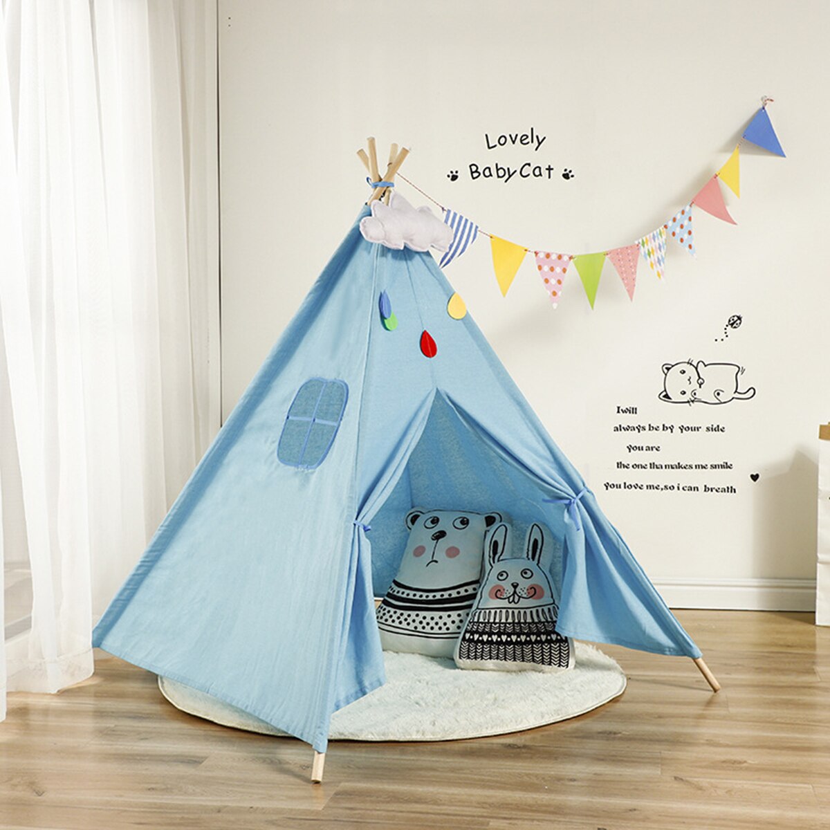 11 Style Larger Folding Indoor Baby Game House India Triangle Tent Princess castle Canvas Original Teepee Kids Teepee NO MAT: Blue / 1.6m