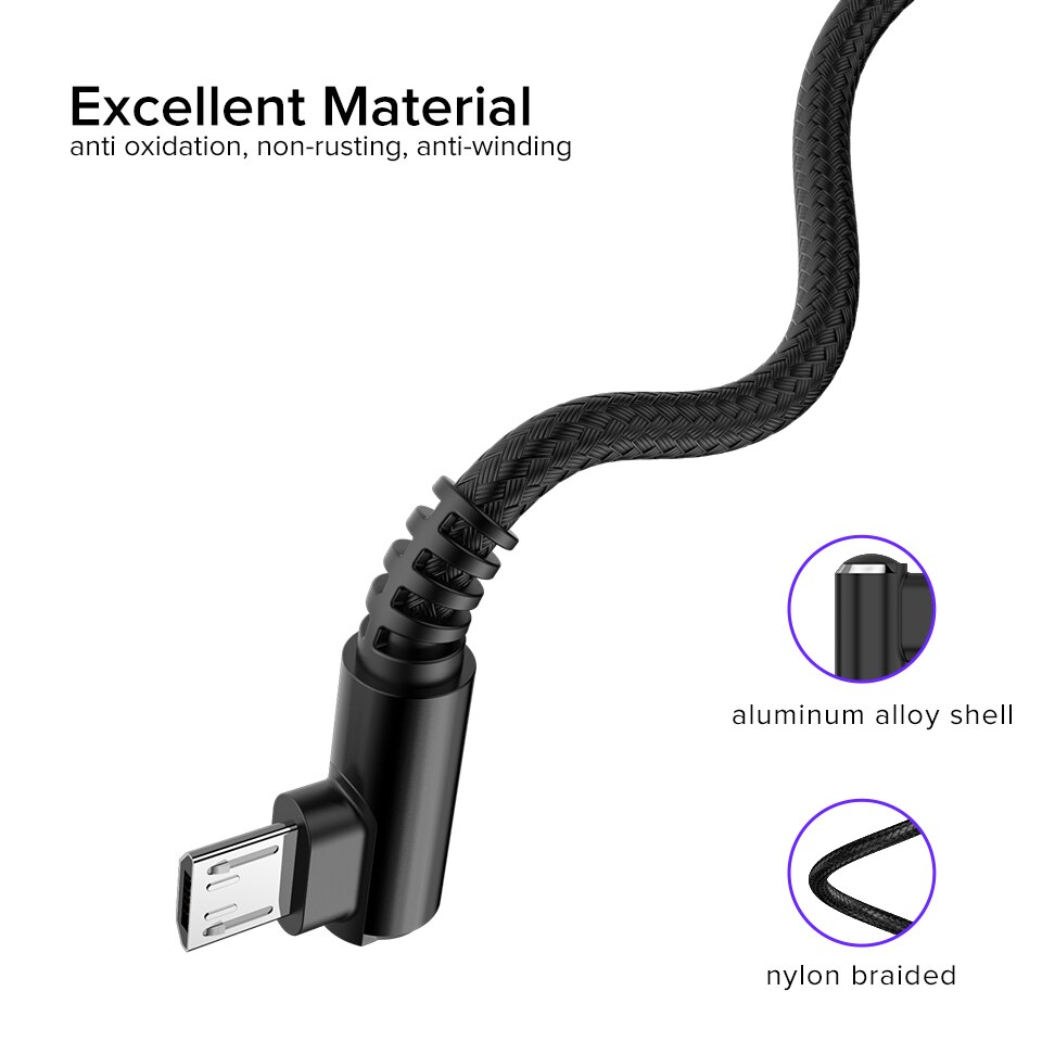 Venroii 90 Grau Rápido Carregamento Cabo Micro USB Do Telefone Móvel Cabo De Jogo Android Fio para Samsung Xiaomi Redmi 7A Huawei honra 8X