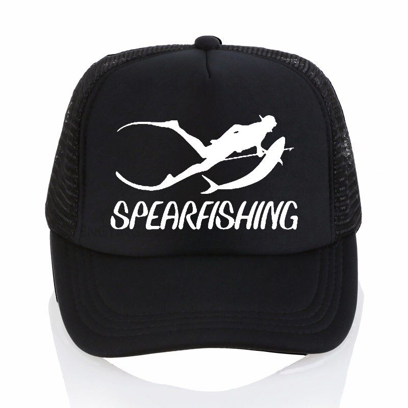 Spearfishing print baseball cap afslappet bomuld hip-hop mesh cap sommer sport trucker hat: Sort